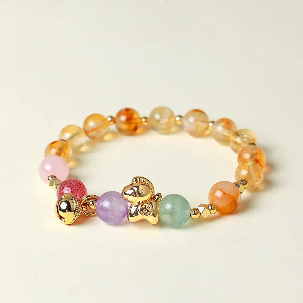 Buddha Stones Year Of The Horse Citrine Amethyst Various Crystals Protection Bracelet - Citrine(Wrist Circumference: