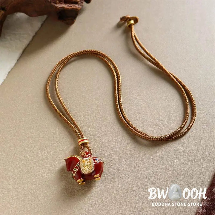 Buddha Stones Year Of The Horse Copper Balance Necklace Pendants - BWOOOH - Enamel Saddle Horse - Necklaces &amp; Pendants