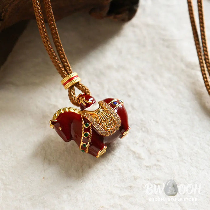 Buddha Stones Year Of The Horse Copper Balance Necklace Pendants - BWOOOH - Enamel Saddle Horse - Necklaces &amp; Pendants