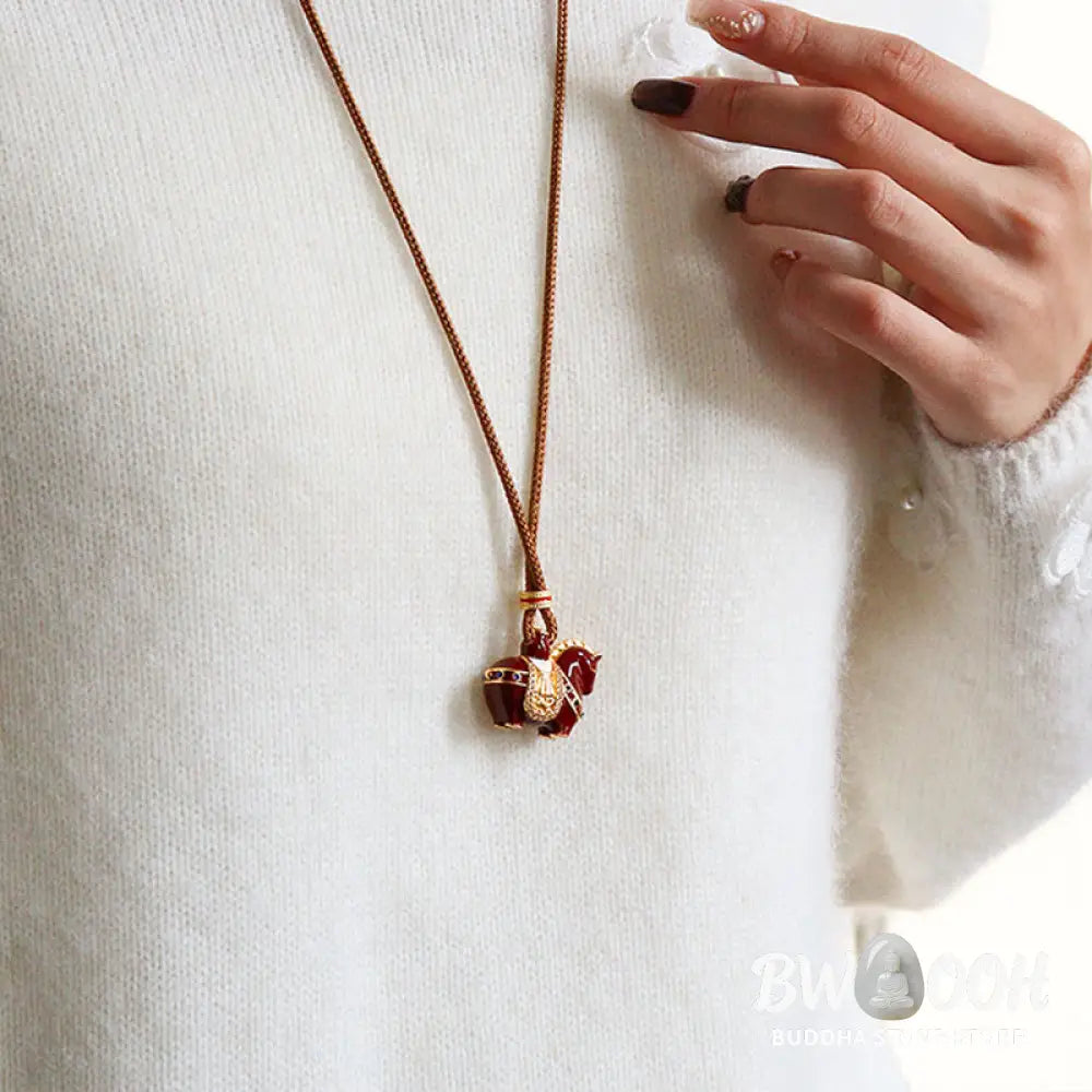 Buddha Stones Year Of The Horse Copper Balance Necklace Pendants - BWOOOH - Enamel Saddle Horse - Necklaces &amp; Pendants