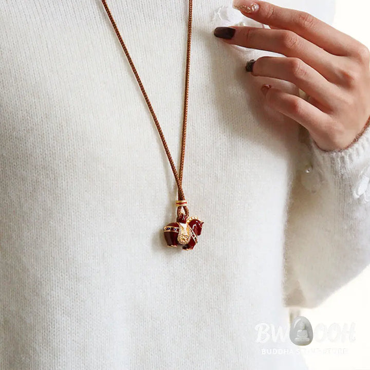 Buddha Stones Year Of The Horse Copper Balance Necklace Pendants - BWOOOH - Enamel Saddle Horse - Necklaces &amp; Pendants