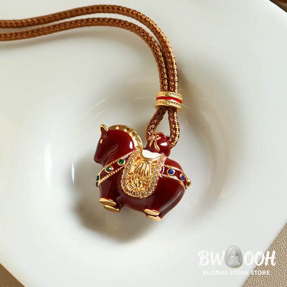 Buddha Stones Year Of The Horse Copper Balance Necklace Pendants - BWOOOH - Enamel Saddle Horse - Necklaces &amp; Pendants