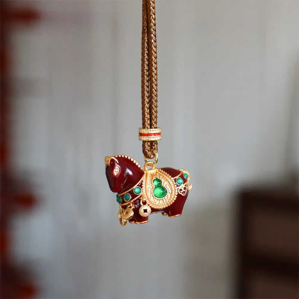 Buddha Stones Year Of The Horse Copper Brass Balance Necklace Pendants - BWOOOH - Brown Horse - Necklaces & Pendants