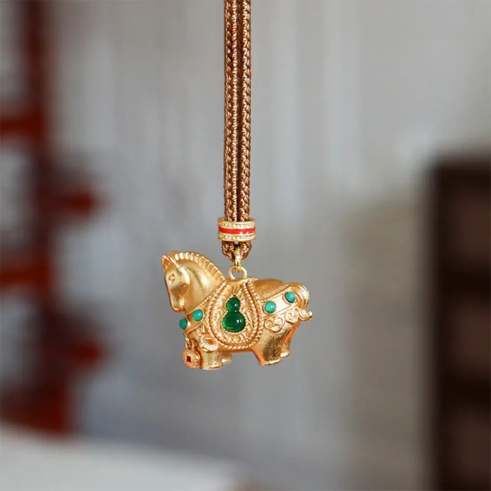 Buddha Stones Year Of The Horse Copper Brass Balance Necklace Pendants - BWOOOH - Golden Horse - Necklaces &amp; Pendants