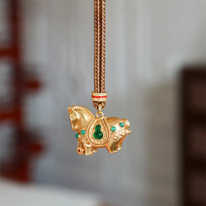 Buddha Stones Year Of The Horse Copper Brass Balance Necklace Pendants - BWOOOH - Golden Horse - Necklaces &amp; Pendants