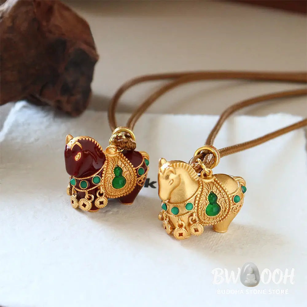 Buddha Stones Year Of The Horse Copper Brass Balance Necklace Pendants - BWOOOH - Necklaces &amp; Pendants