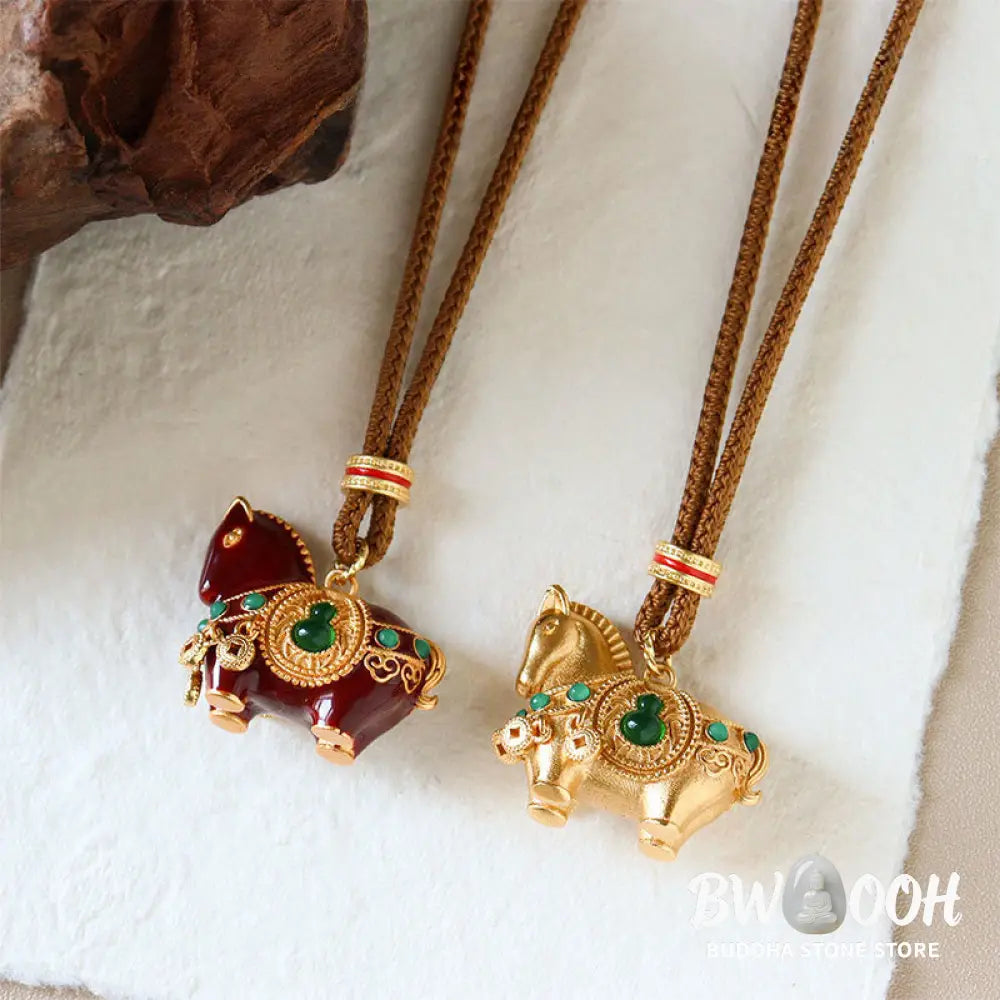 Buddha Stones Year Of The Horse Copper Brass Balance Necklace Pendants - BWOOOH - Necklaces &amp; Pendants