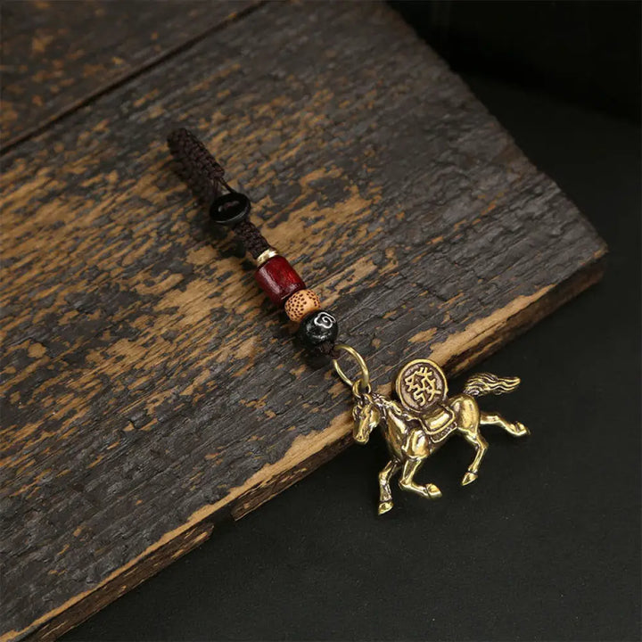 Buddha Stones Year Of The Horse Copper Brass Five-emperor Coins Pixiu Ward Off Evil Spirits Key Chain - Horse - Key