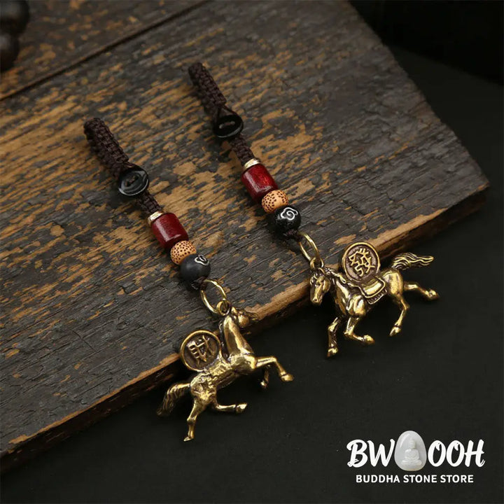 Buddha Stones Year Of The Horse Copper Brass Five-emperor Coins Pixiu Ward Off Evil Spirits Key Chain - Key Chain