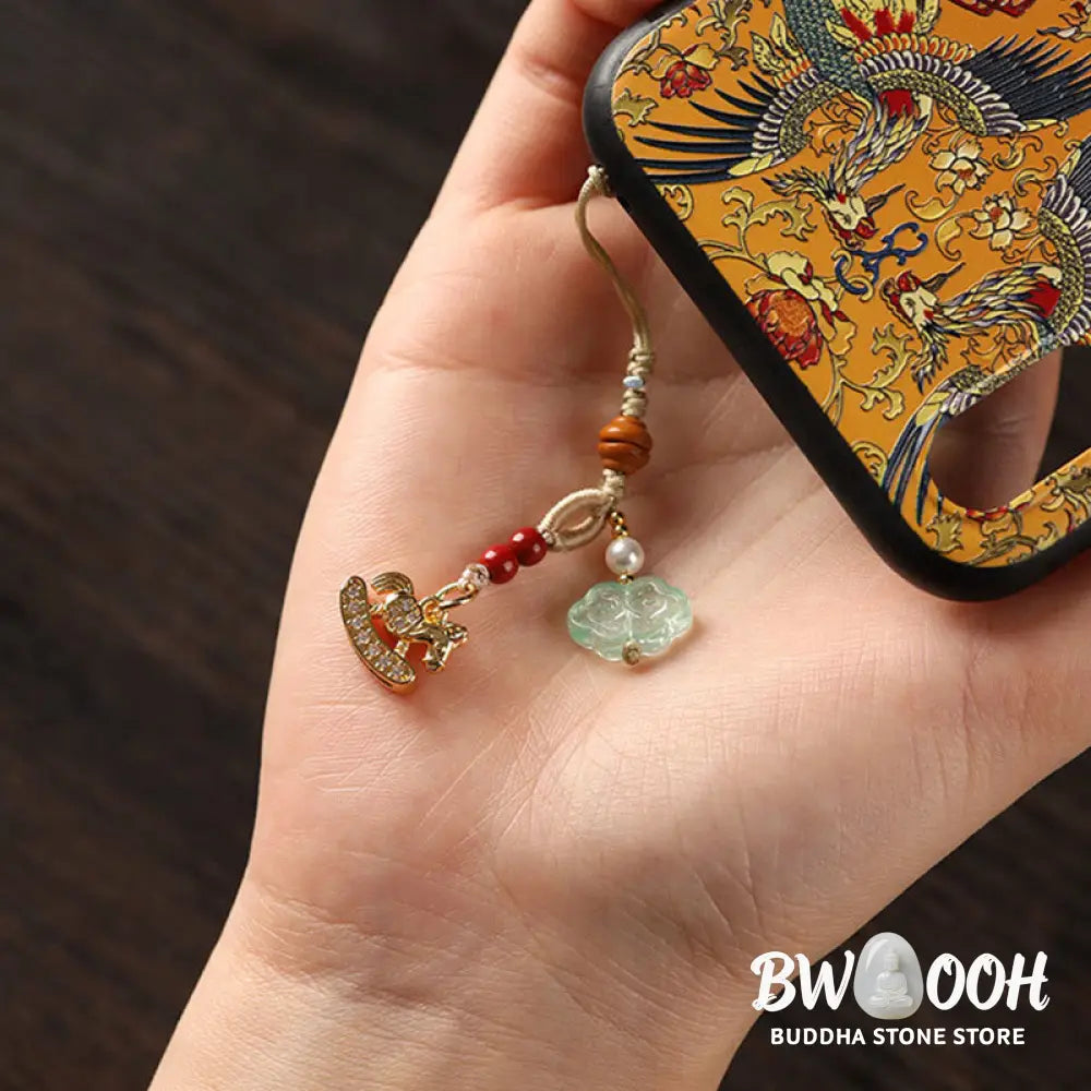 Buddha Stones Year of the Horse Copper Cinnabar Blue Chalcedony Red Agate Liuli Luck Phone Hanging Decoration - Phone