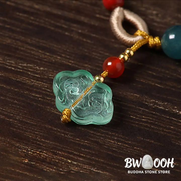 Buddha Stones Year of the Horse Copper Cinnabar Blue Chalcedony Red Agate Liuli Luck Phone Hanging Decoration - Phone