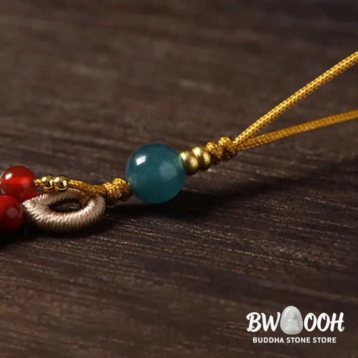 Buddha Stones Year of the Horse Copper Cinnabar Blue Chalcedony Red Agate Liuli Luck Phone Hanging Decoration - Phone