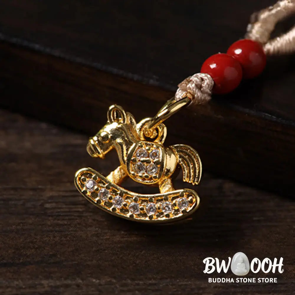 Buddha Stones Year of the Horse Copper Cinnabar Blue Chalcedony Red Agate Liuli Luck Phone Hanging Decoration - Phone