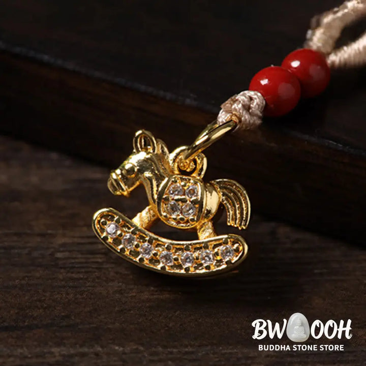 Buddha Stones Year of the Horse Copper Cinnabar Blue Chalcedony Red Agate Liuli Luck Phone Hanging Decoration - Phone