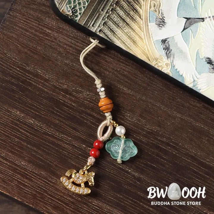 Buddha Stones Year of the Horse Copper Cinnabar Blue Chalcedony Red Agate Liuli Luck Phone Hanging Decoration - Phone
