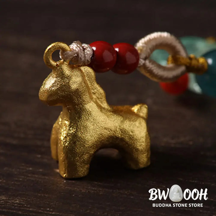 Buddha Stones Year of the Horse Copper Cinnabar Blue Chalcedony Red Agate Liuli Luck Phone Hanging Decoration - Phone