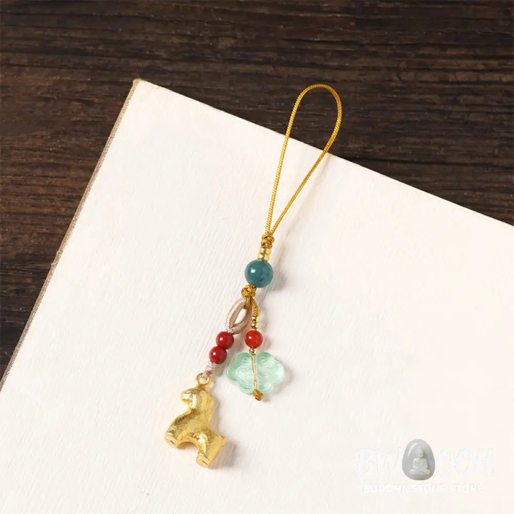 Buddha Stones Year of the Horse Copper Cinnabar Blue Chalcedony Red Agate Liuli Luck Phone Hanging Decoration - Phone