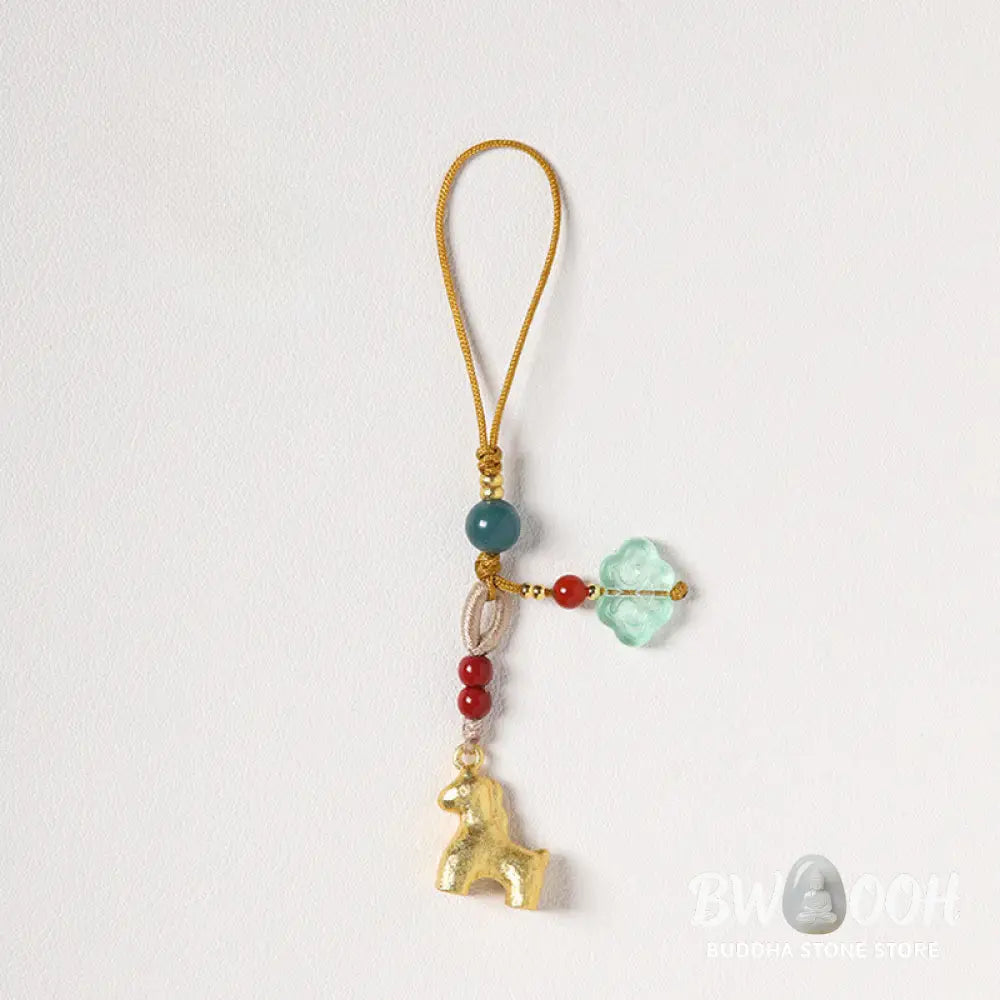 Buddha Stones Year of the Horse Copper Cinnabar Blue Chalcedony Red Agate Liuli Luck Phone Hanging Decoration - Phone