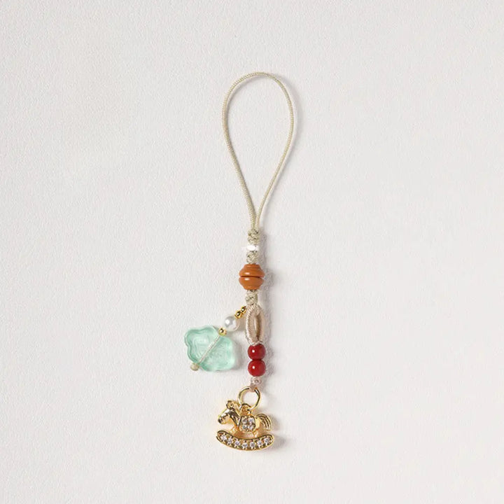 Buddha Stones Year of the Horse Copper Cinnabar Blue Chalcedony Red Agate Liuli Luck Phone Hanging Decoration - Zircon
