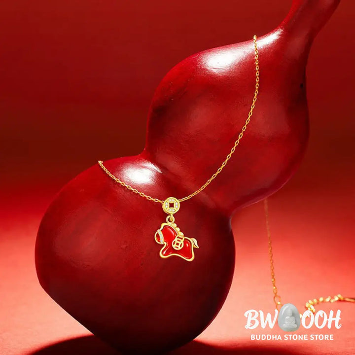 Buddha Stones Year Of The Horse Copper Coin 925 Sterling Silver Red Agate Blessing Necklace Pendants - BWOOOH - 925