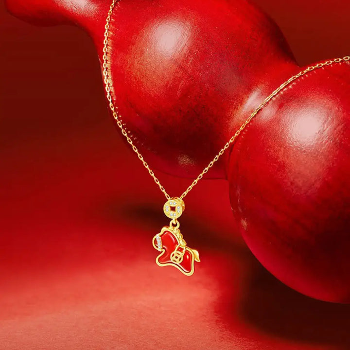Buddha Stones Year Of The Horse Copper Coin 925 Sterling Silver Red Agate Blessing Necklace Pendants - BWOOOH - 925
