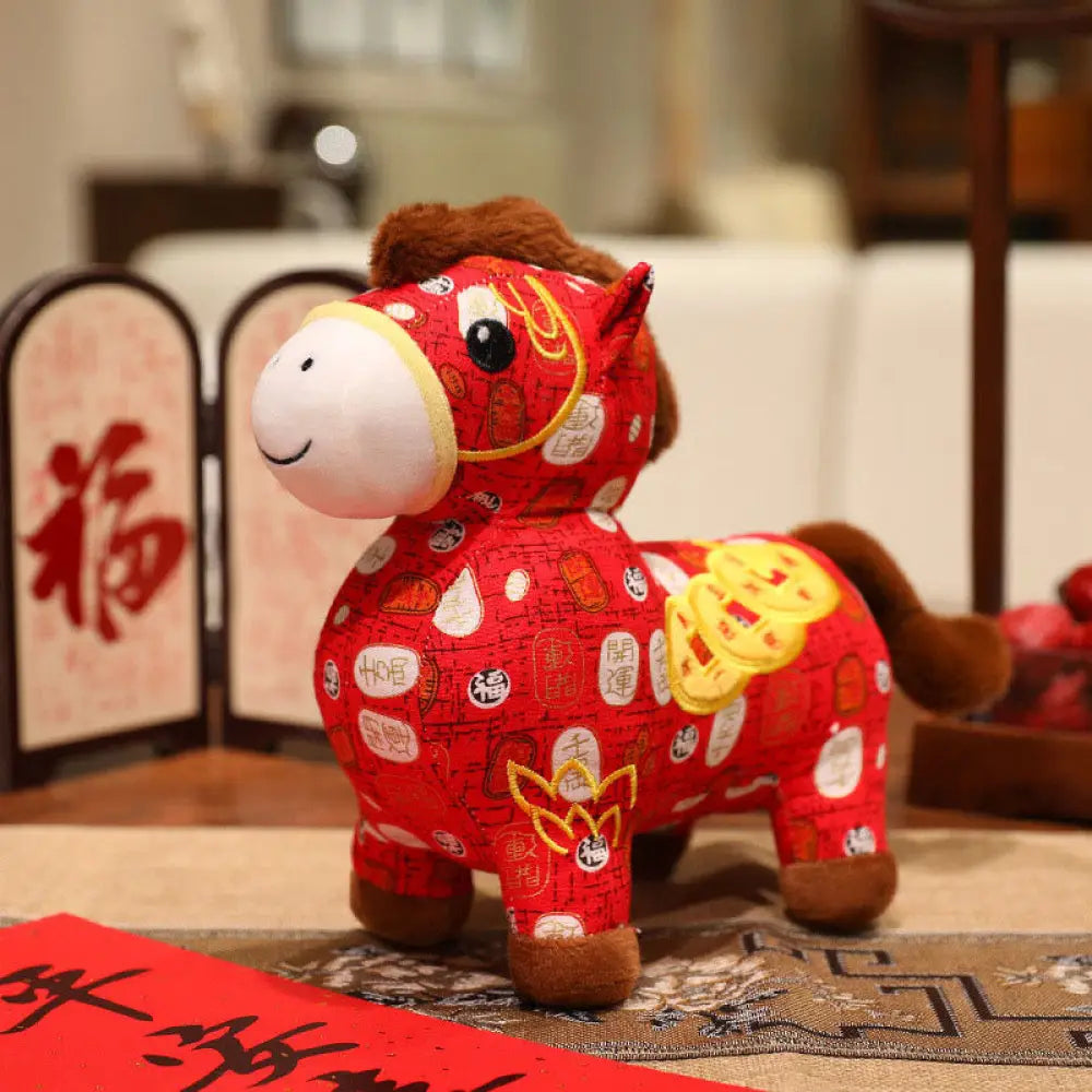 Buddha Stones Year of the Horse Copper Coins Plush Doll Home Decoration - Red White / 13*6.5*16cm - Decorations