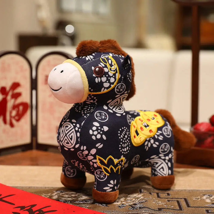 Buddha Stones Year of the Horse Copper Coins Plush Doll Home Decoration - SteelBlue / 13*6.5*16cm - Decorations