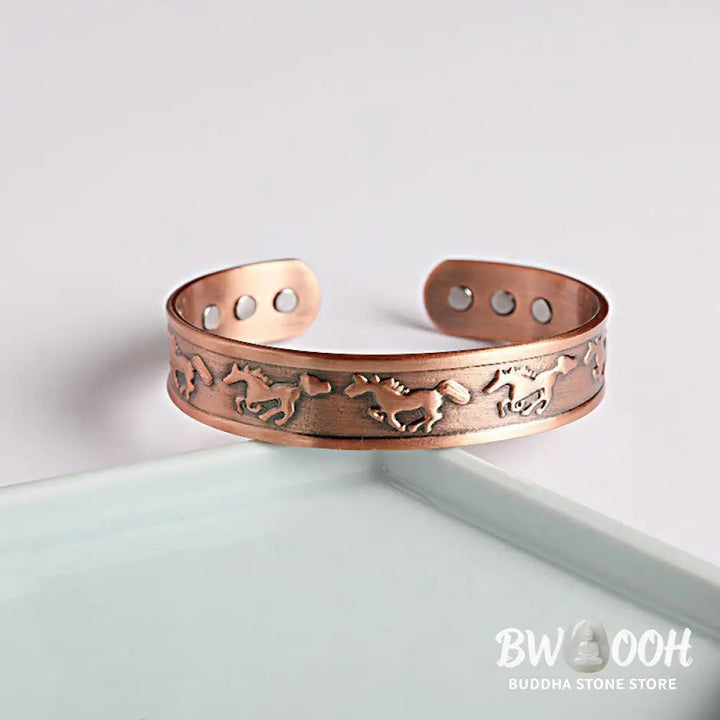 Buddha Stones Year Of The Horse Copper Open Self Care Cuff Bracelet Bangle - Copper (Wrist Circumference: 15-17cm)