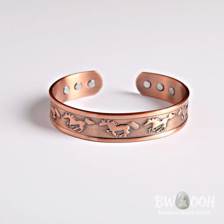 Buddha Stones Year Of The Horse Copper Open Self Care Cuff Bracelet Bangle - Copper (Wrist Circumference: 15-17cm)