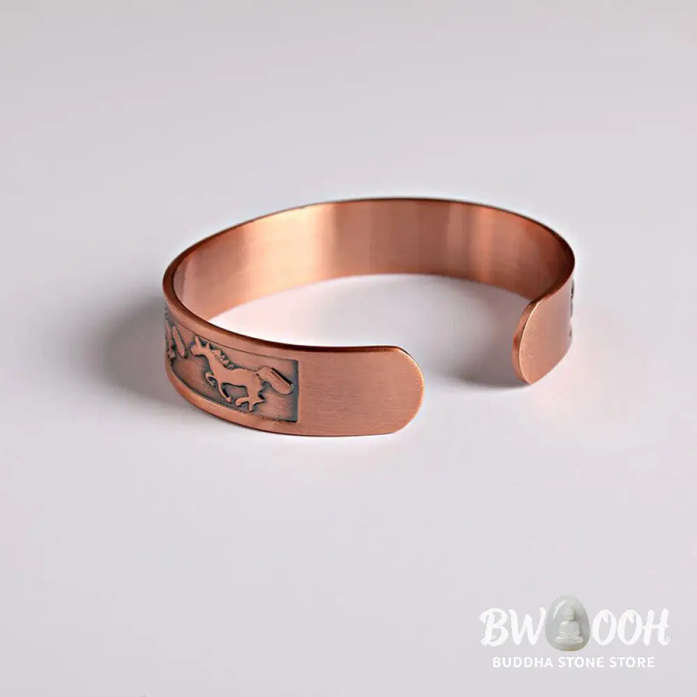 Buddha Stones Year Of The Horse Copper Open Self Care Cuff Bracelet Bangle - Copper (Wrist Circumference: 15-17cm)