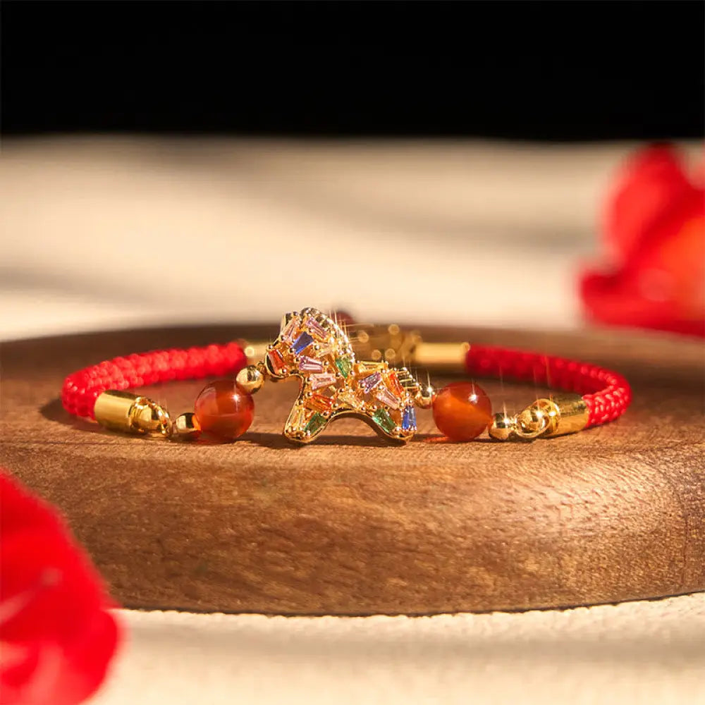 BWOOOH Year Of The Horse Copper Red Agate Balance Bracele