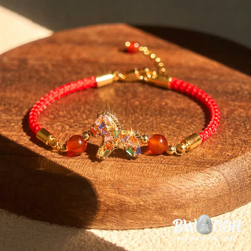 Buddha Stones Year Of The Horse Copper Red Agate Balance Bracelet - Copper Red Agate Horse (Wrist