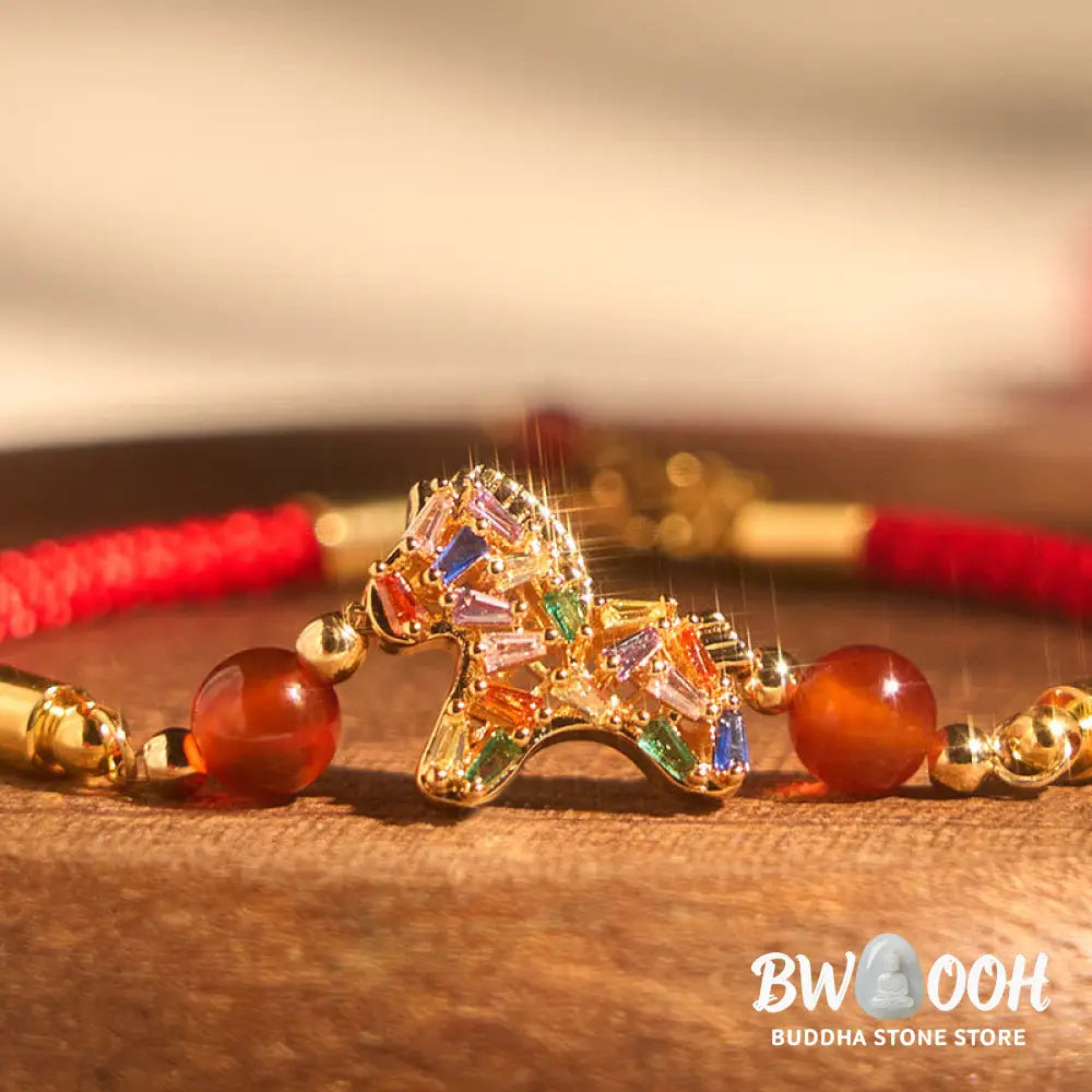 Buddha Stones Year Of The Horse Copper Red Agate Balance Bracelet - Copper Red Agate Horse (Wrist