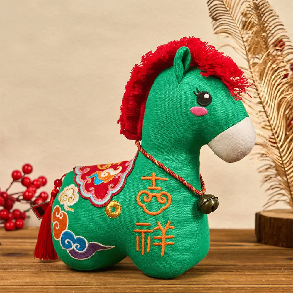Buddha Stones Year of the Horse Copper Red String Fu Character Embroidery Prosperity Home Decoration - Auspicious Green