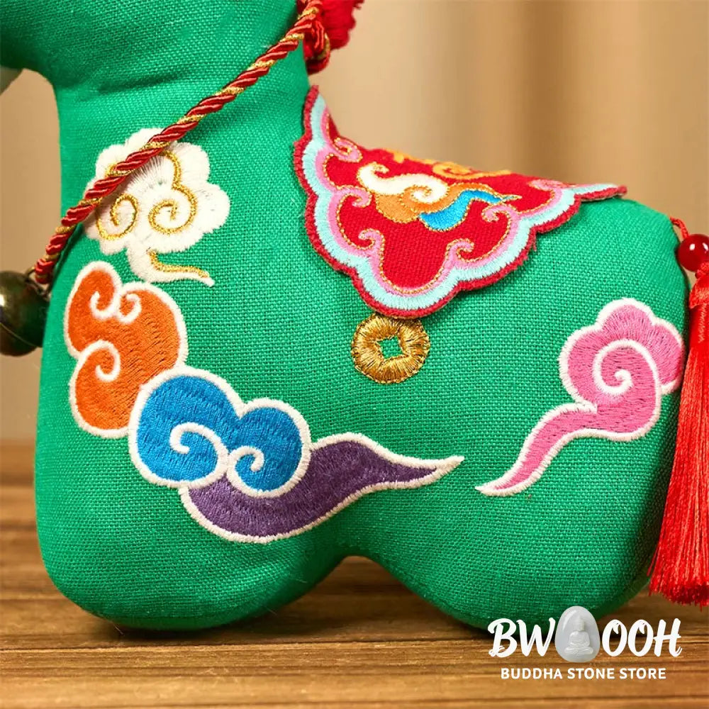 Buddha Stones Year of the Horse Copper Red String Fu Character Embroidery Prosperity Home Decoration - Decorations