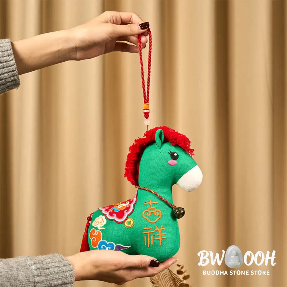 Buddha Stones Year of the Horse Copper Red String Fu Character Embroidery Prosperity Home Decoration - Decorations