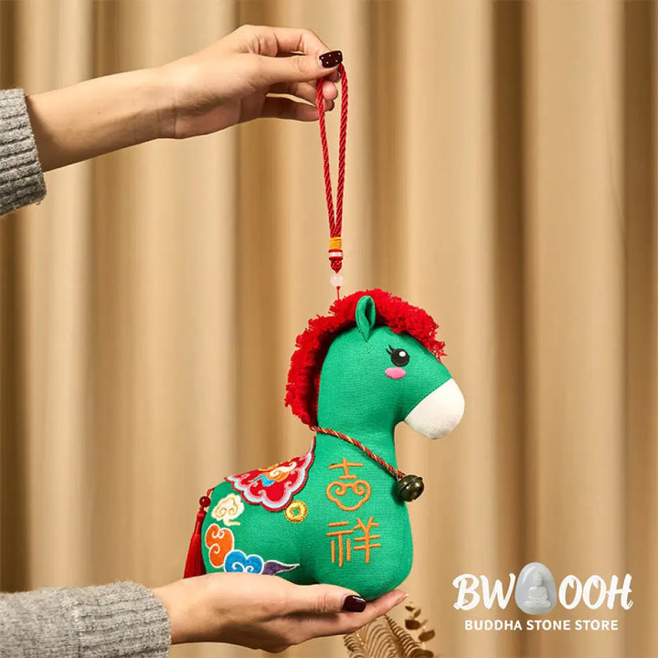 Buddha Stones Year of the Horse Copper Red String Fu Character Embroidery Prosperity Home Decoration - Decorations