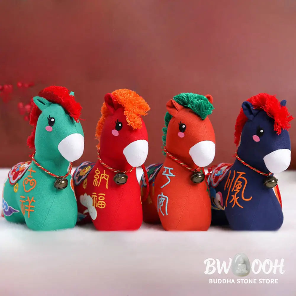 Buddha Stones Year of the Horse Copper Red String Fu Character Embroidery Prosperity Home Decoration - Decorations