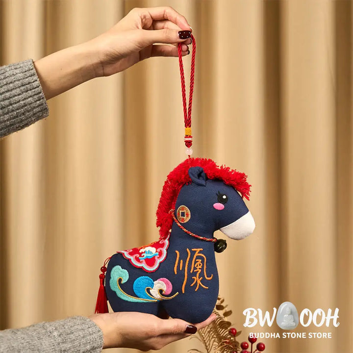 Buddha Stones Year of the Horse Copper Red String Fu Character Embroidery Prosperity Home Decoration - Decorations