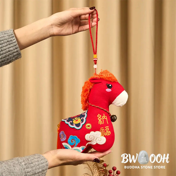 Buddha Stones Year of the Horse Copper Red String Fu Character Embroidery Prosperity Home Decoration - Decorations
