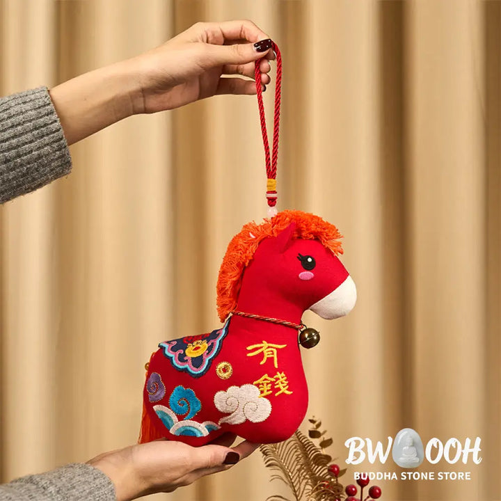 Buddha Stones Year of the Horse Copper Red String Fu Character Embroidery Prosperity Home Decoration - Decorations