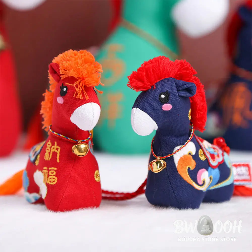 Buddha Stones Year of the Horse Copper Red String Fu Character Embroidery Prosperity Home Decoration - Decorations