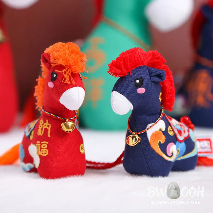 Buddha Stones Year of the Horse Copper Red String Fu Character Embroidery Prosperity Home Decoration - Decorations