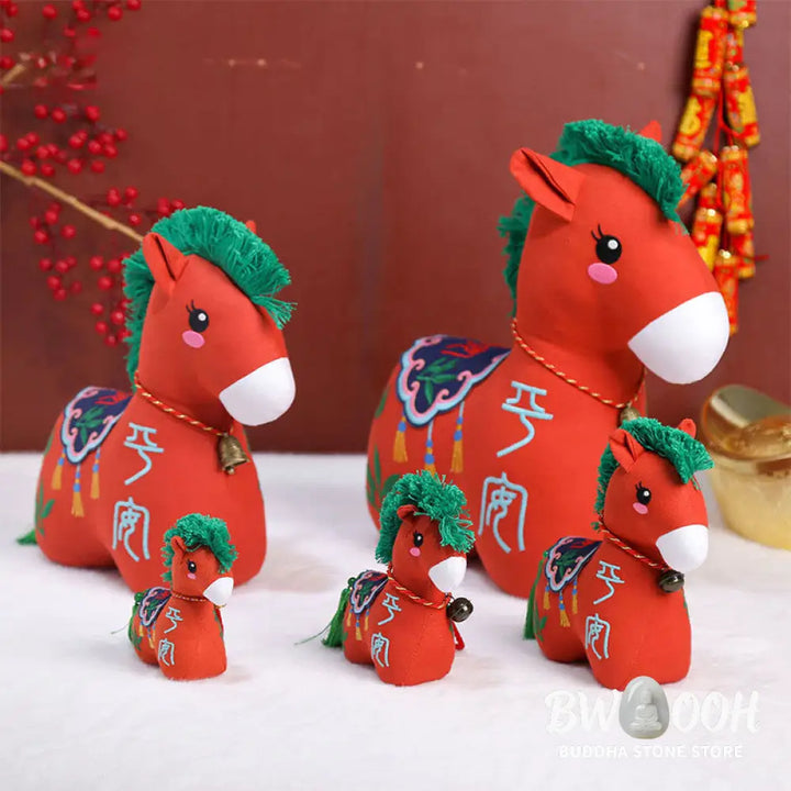 Buddha Stones Year of the Horse Copper Red String Fu Character Embroidery Prosperity Home Decoration - Decorations