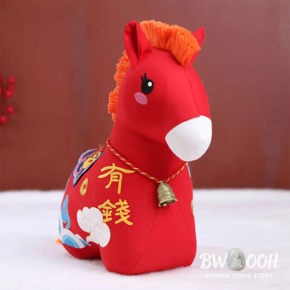 Buddha Stones Year of the Horse Copper Red String Fu Character Embroidery Prosperity Home Decoration - Decorations