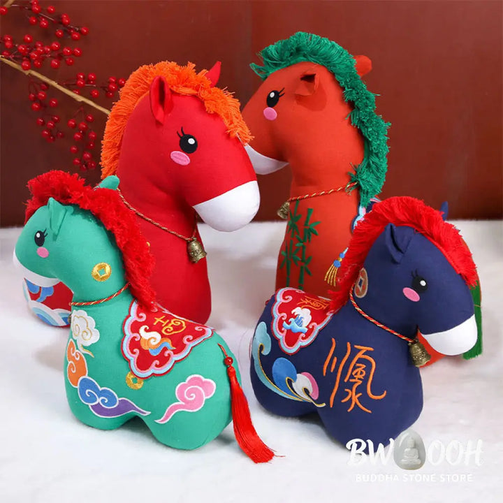 Buddha Stones Year of the Horse Copper Red String Fu Character Embroidery Prosperity Home Decoration - Decorations