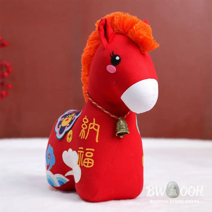 Buddha Stones Year of the Horse Copper Red String Fu Character Embroidery Prosperity Home Decoration - Decorations
