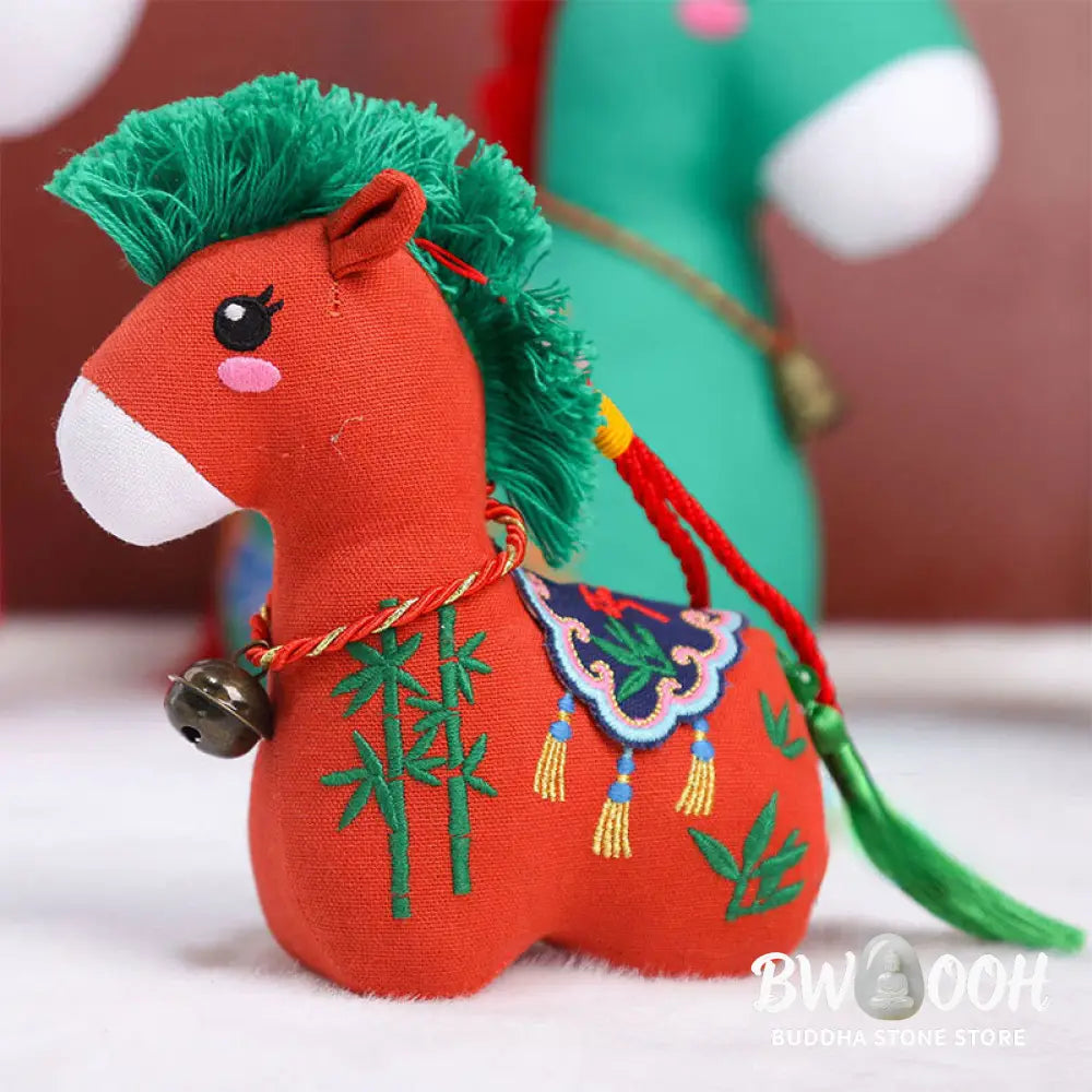 Buddha Stones Year of the Horse Copper Red String Fu Character Embroidery Prosperity Home Decoration - Decorations