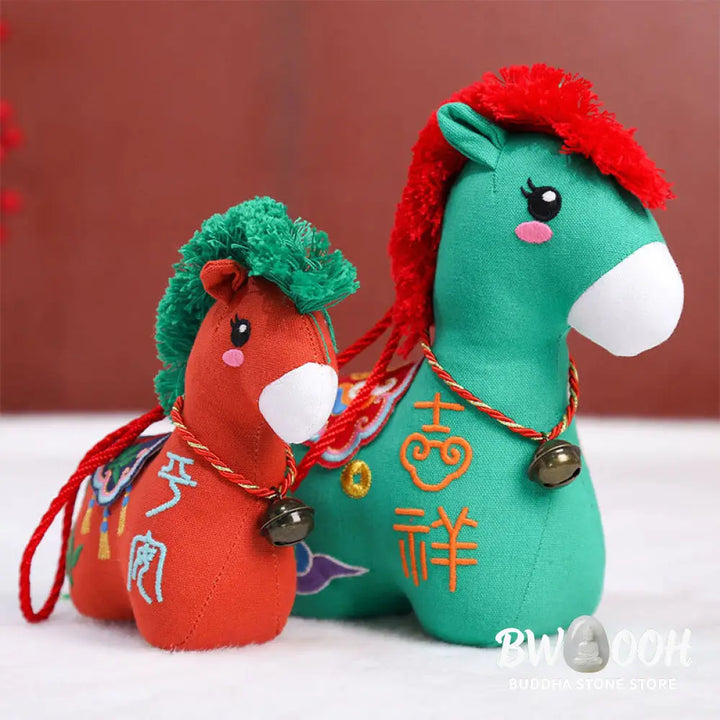 Buddha Stones Year of the Horse Copper Red String Fu Character Embroidery Prosperity Home Decoration - Decorations