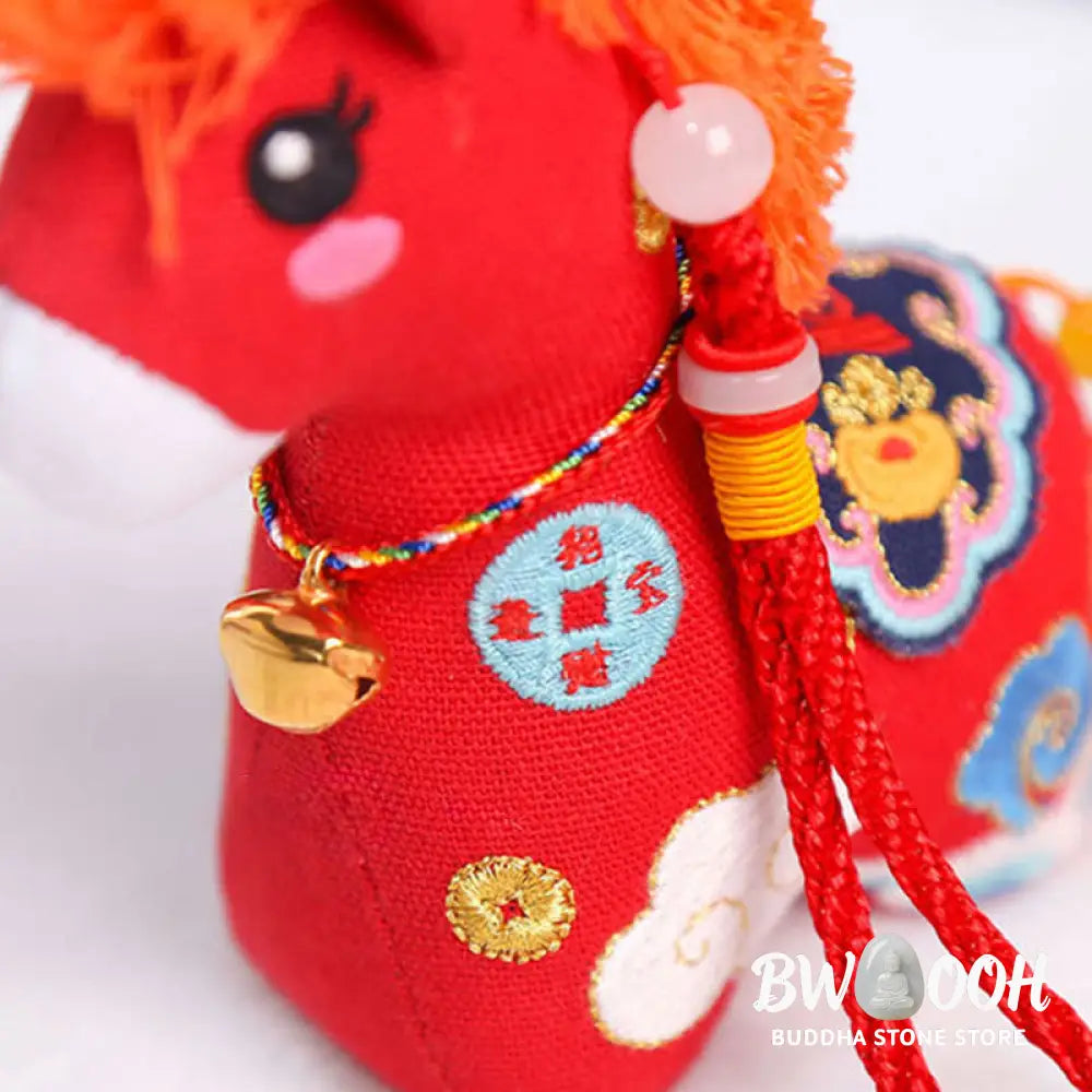 Buddha Stones Year of the Horse Copper Red String Fu Character Embroidery Prosperity Home Decoration - Decorations